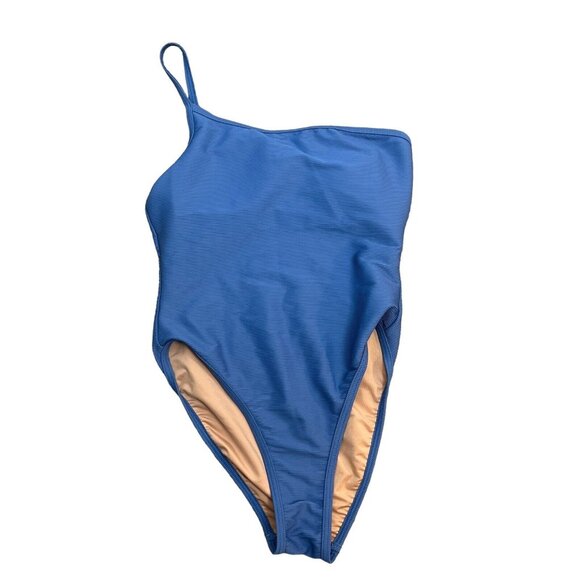 J. Crew One Strap Ribbed One Piece Swimsuit Size 4 Blue One Shoulder Beach - Picture 2 of 11